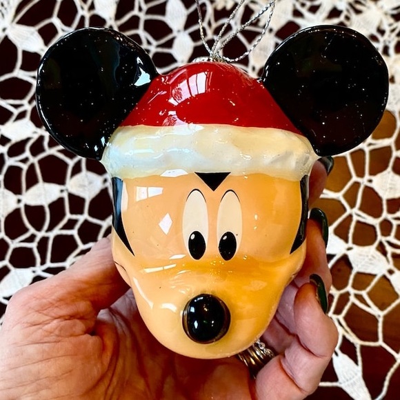 DISNEY VINTAGE MICKEY MOUSE ORNAMENTS 3 Red & Clear Mosaic Mirrored Disco Ball - Picture 2 of 11